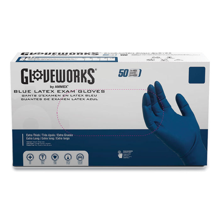 Latex Exam Gloves, Powder-Free, X-Large, 13 mil Thick, 11.6" Long, Blue, 50/Box, 10 Boxes/Carton
