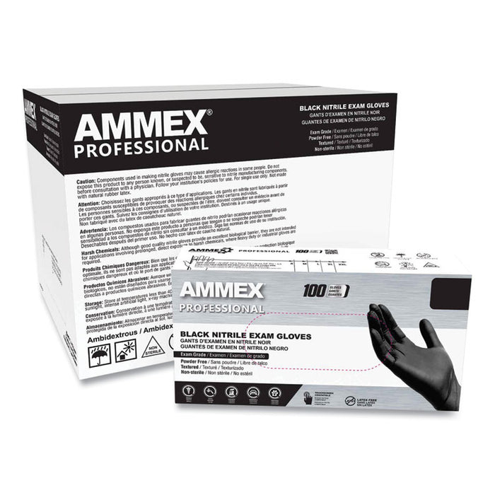 Nitrile Exam Gloves, Powder-Free, Large, 3 mil Thick, 9.5" Long, Black, 100/Box, 10 Boxes/Carton