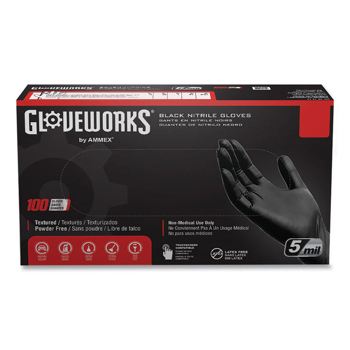 Industrial Nitrile Gloves, Powder-Free, Large, 5 mil Thick, 9.5" Long, Black, 100/Box, 10 Boxes/Carton