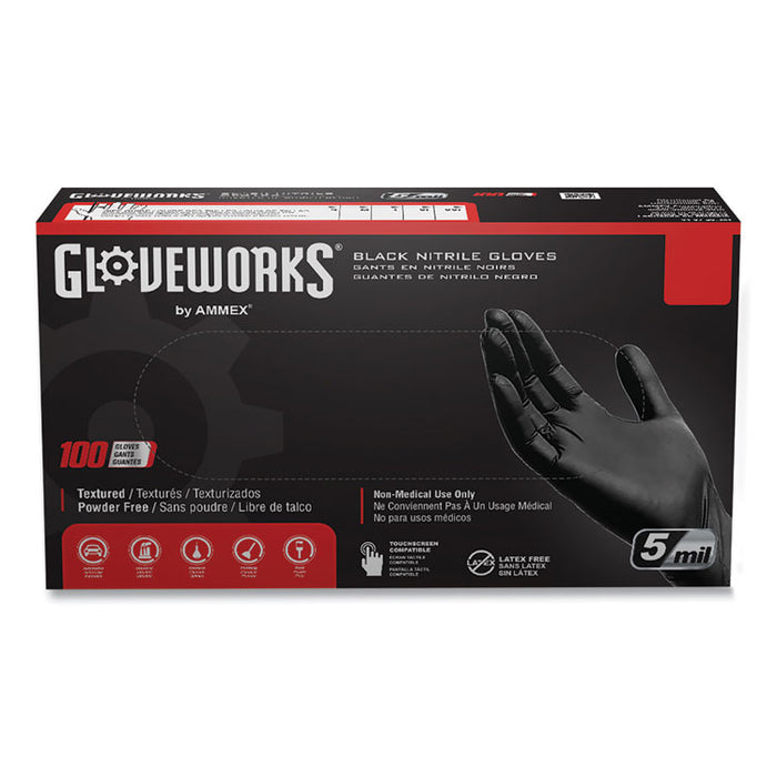 Industrial Nitrile Gloves, Powder-Free, X-Large, 5 mil Thick, 9.5" Long, Black, 100/Box, 10 Boxes/Carton