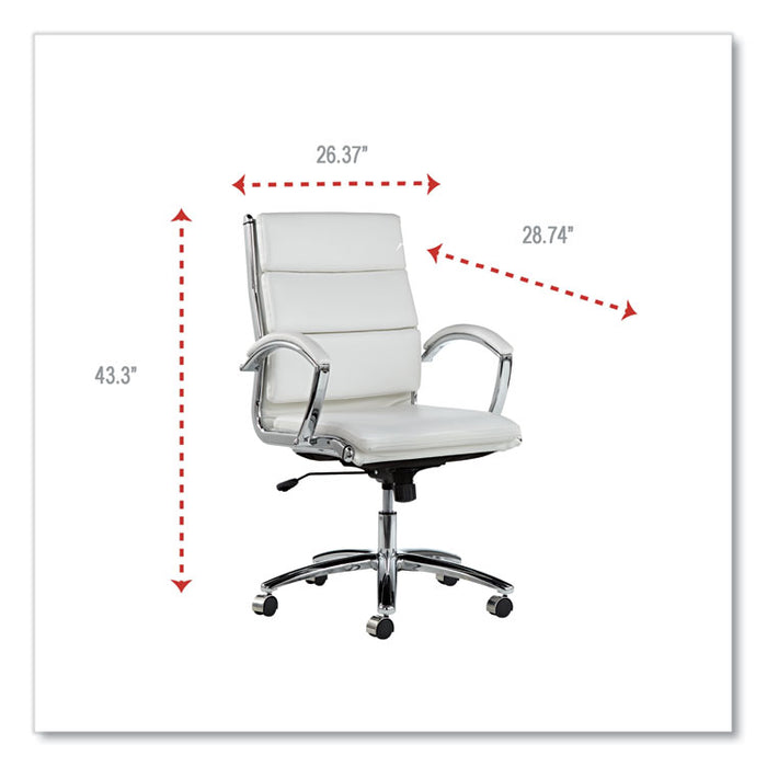 Alera Neratoli Mid-Back Slim Profile Chair, Faux Leather, Up to 275 lb, 18.3" to 21.85" Seat Height, White Seat/Back, Chrome