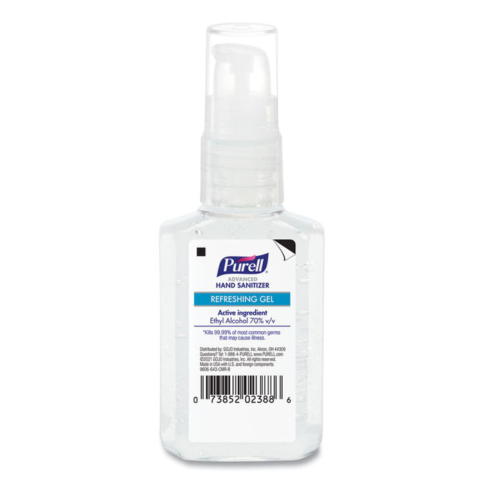 Advanced Hand Sanitizer Refreshing Gel, 2 oz Travel-Sized Pump Bottle, Clean Scent, 24/Carton
