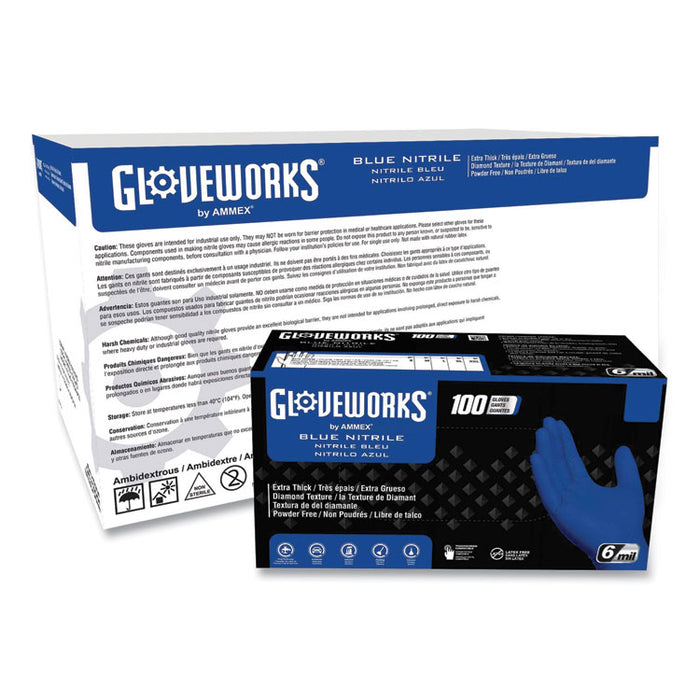 Heavy-Duty Industrial Nitrile Gloves, Powder-Free, Medium, 6 mil Thick, 9.5" Long, Royal Blue, 100/Box, 10 Boxes/Carton
