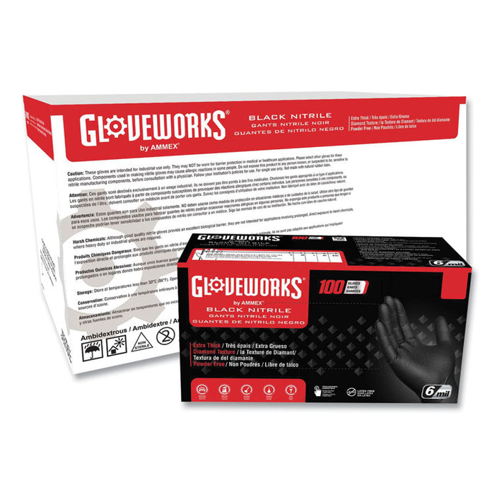 Heavy-Duty Industrial Nitrile Gloves, Powder-Free, X-Large, 6 mil Thick, 9.5" Long, Black, 100/Box, 10 Boxes/Carton