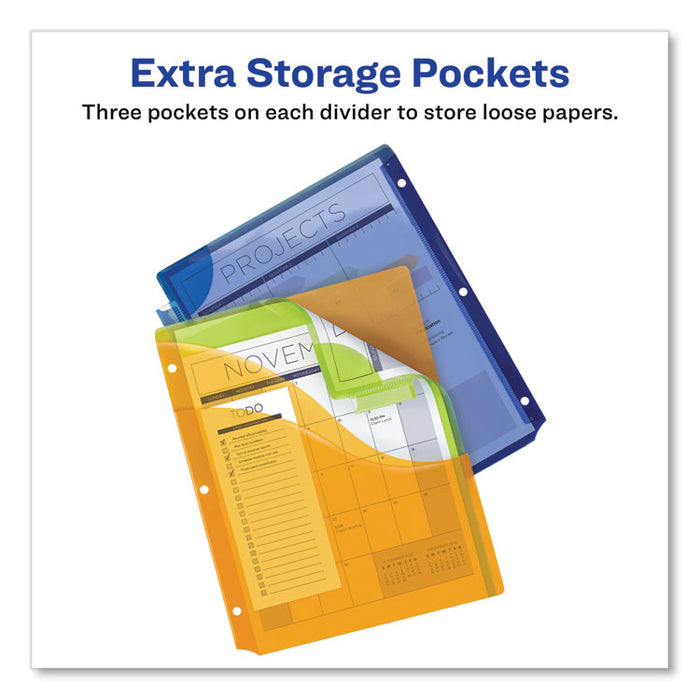 Insertable Big Tab Plastic Three-Pocket Corner Lock Dividers, 5-Tab, 11.13 x 9.25, Assorted, 1 Set