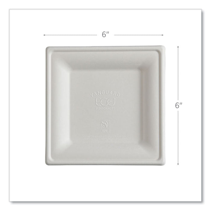 Vanguard Renewable and Compostable Sugarcane Plates, 6 x 6, White, 500/Carton
