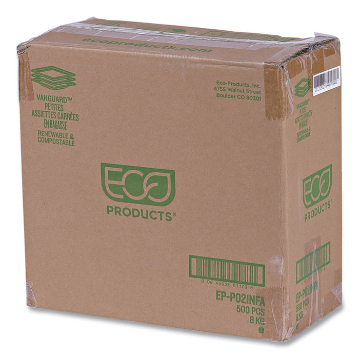 Vanguard Renewable and Compostable Sugarcane Plates, 6 x 6, White, 500/Carton