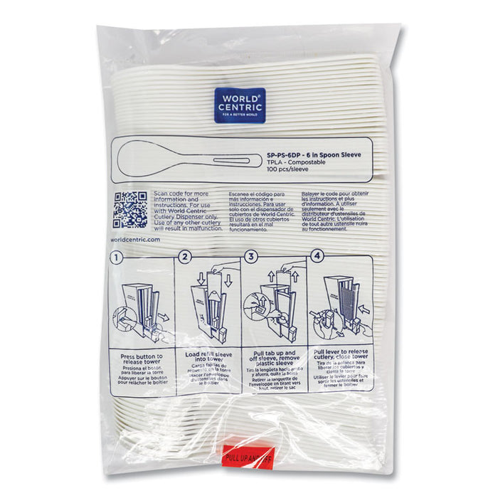 Cutlery Dispenser Refills, Spoon, Plastic, Light Beige, 100/Bag, 10 Bags/Carton