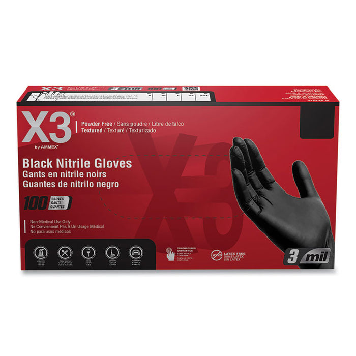 Industrial Nitrile Gloves, Powder-Free, Medium, 3 mil Thick, 9.5" Long, Black, 100/Box, 10 Boxes/Carton