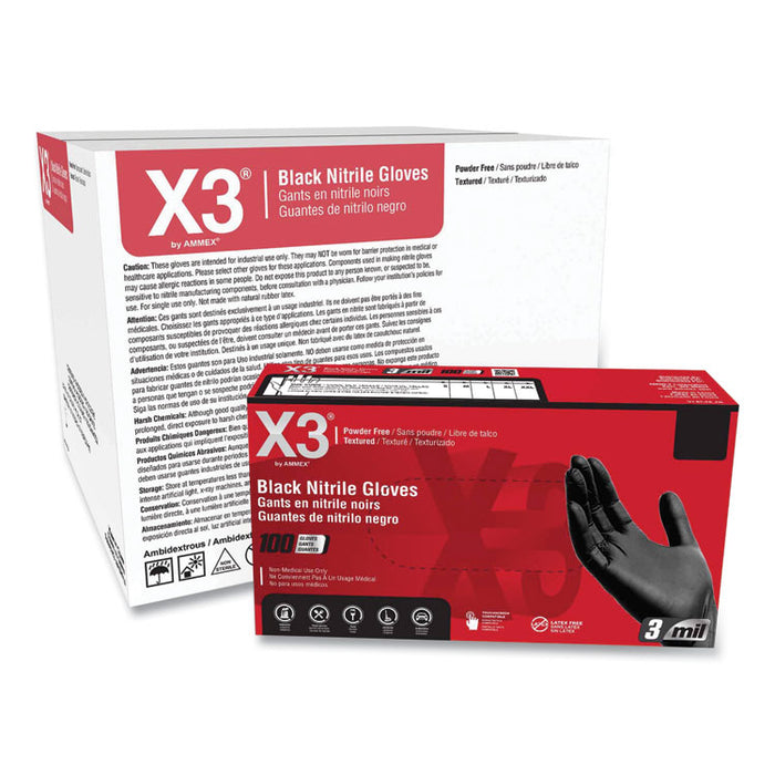 Industrial Nitrile Gloves, Powder-Free, Medium, 3 mil Thick, 9.5" Long, Black, 100/Box, 10 Boxes/Carton