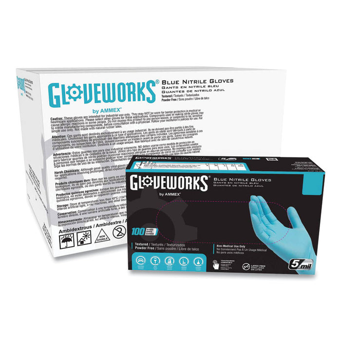 Industrial Nitrile Gloves, Powder-Free, Medium, 5 mil Thick, 9.5" Long, Blue, 100/Box, 10 Boxes/Carton