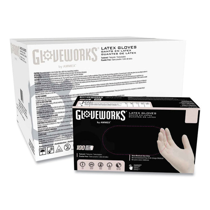Latex Disposable Gloves, Powder-Free, Large, 4 mil Thick, 9.5" Long, Ivory, 100/Box, 10 Boxes/Carton