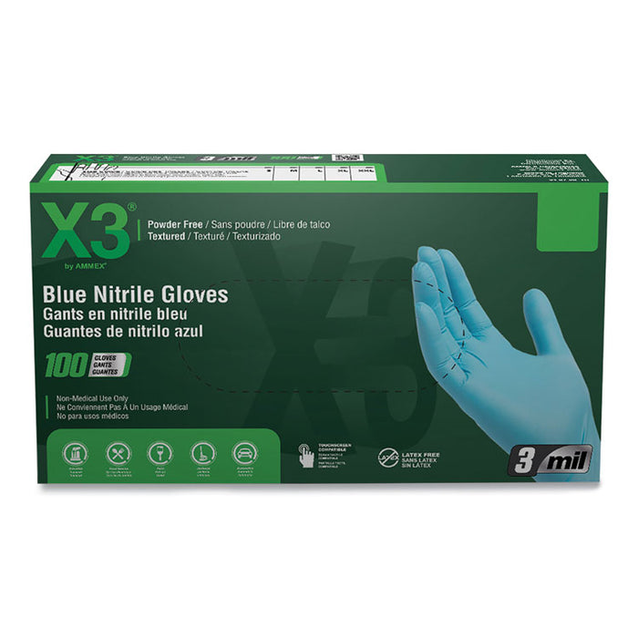 Industrial Nitrile Gloves, Powder-Free, Small, 3 mil Thick, 9.5" Long, Blue, 100/Box, 10 Boxes/Carton
