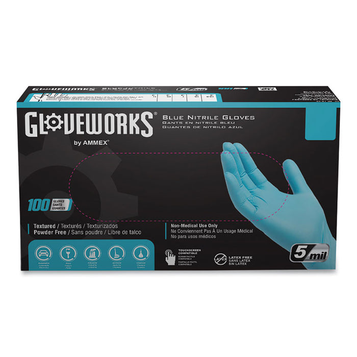 Industrial Nitrile Gloves, Powder-Free, XX-Large, 5 mil Thick, 9.5" Long, Blue, 100/Box, 10 Boxes/Carton