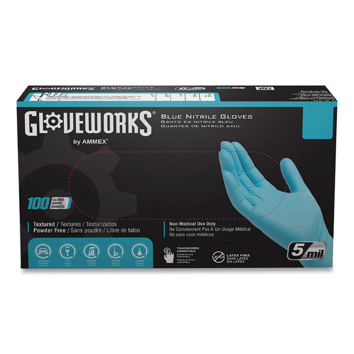 Industrial Nitrile Gloves, Powder-Free, Medium, 5 mil Thick, 9.5" Long, Blue, 100/Box, 10 Boxes/Carton