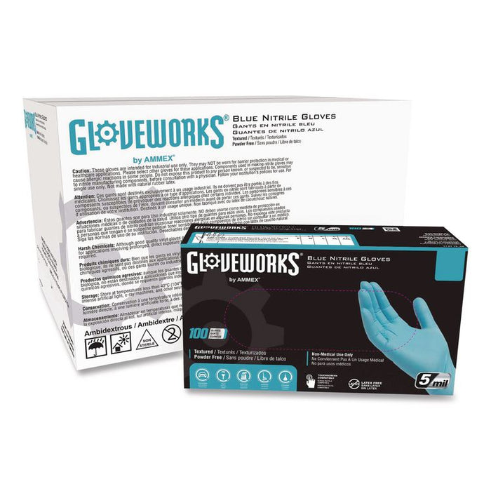 Industrial Nitrile Gloves, Powder-Free, XX-Large, 5 mil Thick, 9.5" Long, Blue, 100/Box, 10 Boxes/Carton