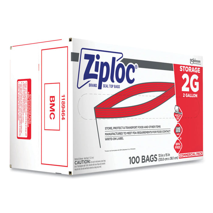 Double Zipper Storage Bags, 2 Gallon, 15" x 13", Clear, 100/Carton