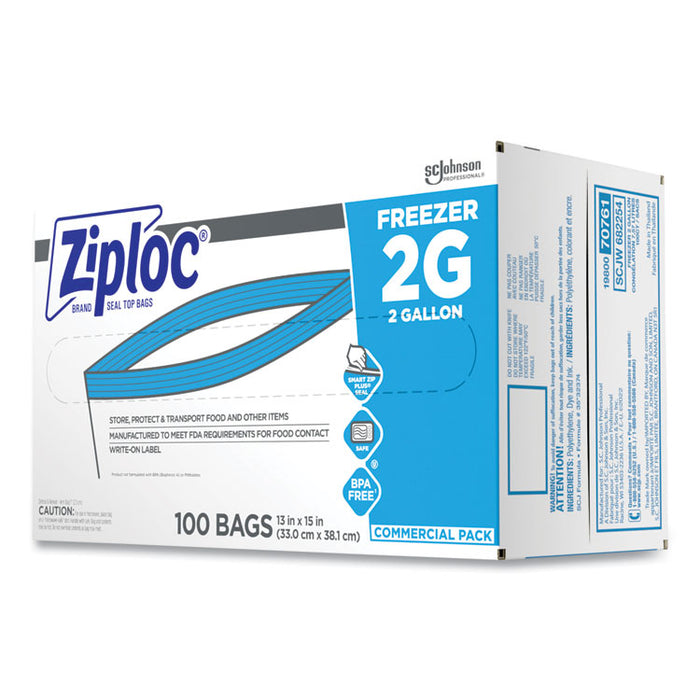 Zipper Freezer Bags, 2 gal, 13" x 15.5", Clear, 100/Carton