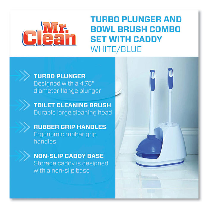 Turbo Plunger and Bowl Brush Set, 12.5" Plastic Handle, 6" dia, White
