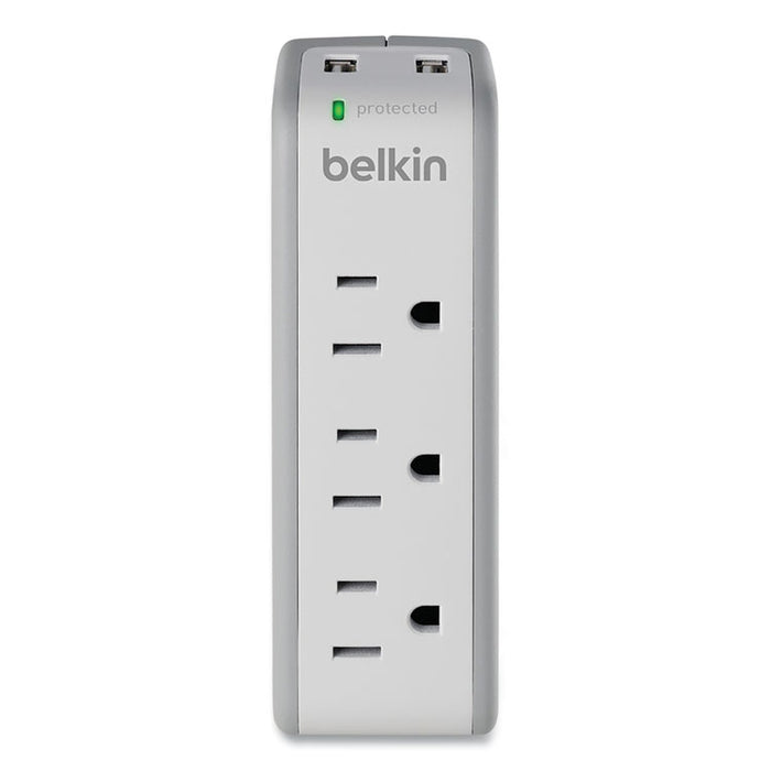 SurgePlus USB Swivel Charger, 3 AC Outlets/2 USB Ports, 918 J, White