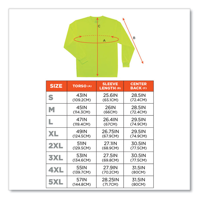 GloWear 8091 Non-Certified Hi-Vis Long Sleeve Shirt, Large, Lime