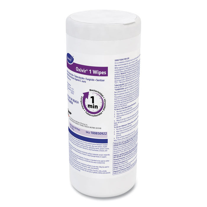 Oxivir 1 Wipes, 1-Ply, 7 x 8, 60/Canister, 12 Canisters/Carton