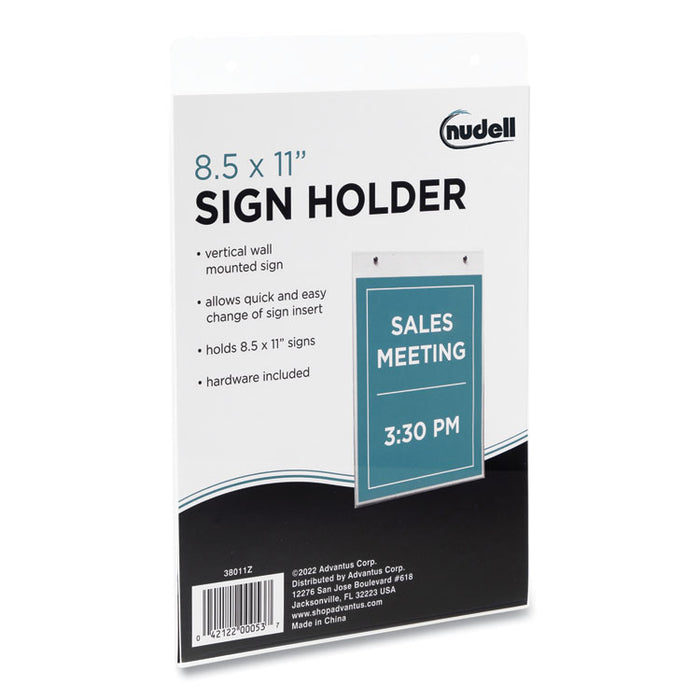 Clear Plastic Vertical-Orientation Wall Sign Holder with Mounting Screws, Quick-Change Insert System, 8.5 x 11 Insert