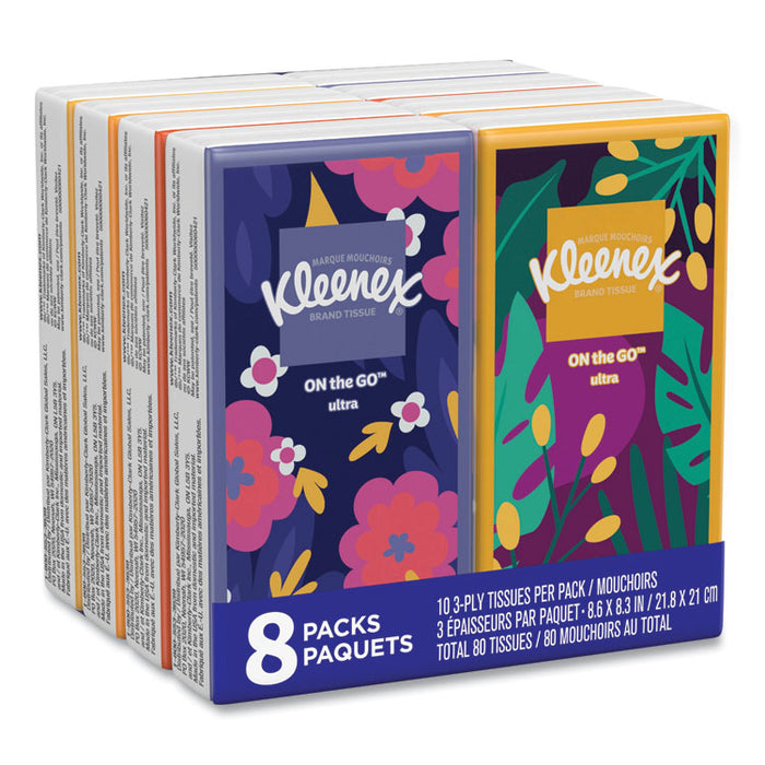 On The Go Packs Facial Tissues, 3-Ply, White, 10 Sheets/Pouch, 8 Pouches/Pack, 12 Packs/Carton