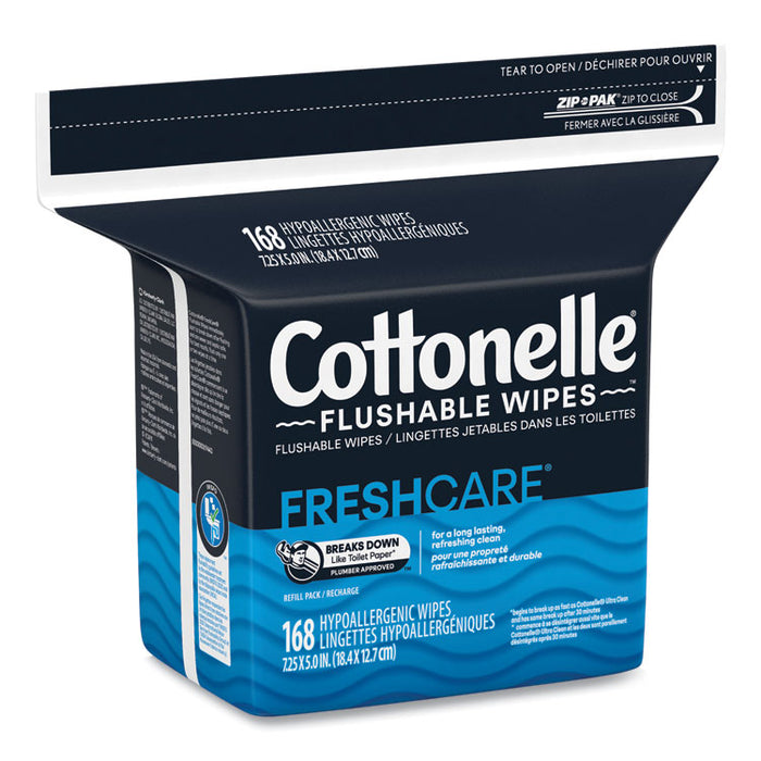 Fresh Care Flushable Cleansing Cloths, 1-Ply, 5 x 7.25, White, 168/Pack, 8 Packs/Carton