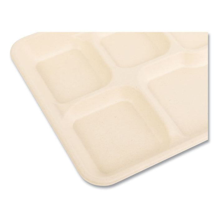 Bagasse PFAS-Free Food Tray, 5 Compartments, 8.26 x 0.98 x 10.9, Tan, Sugarcane, 500/Carton