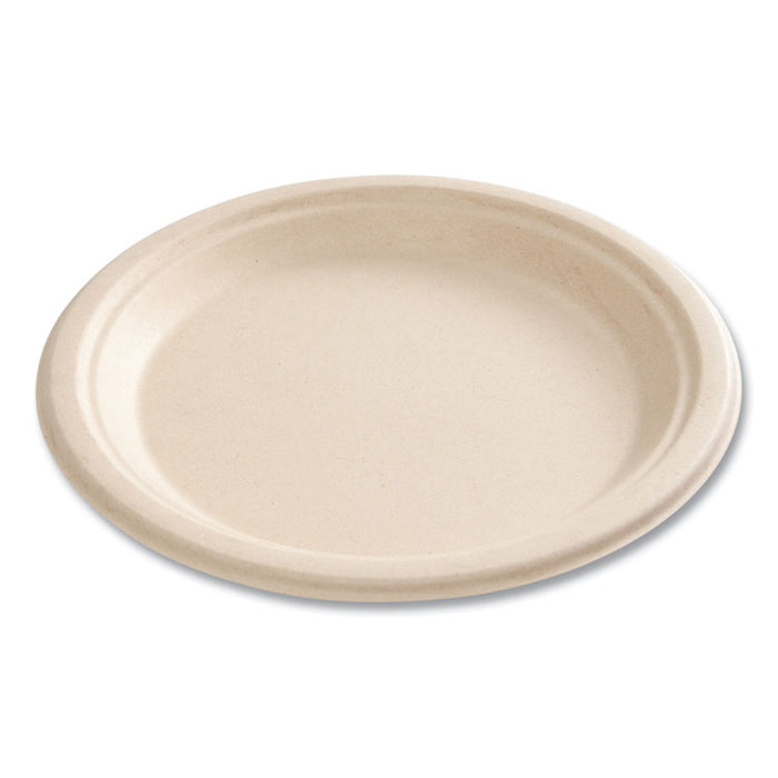 Bagasse PFAS-Free Dinnerware, Plate, Sugarcane, 9" dia, Tan, 500/Carton