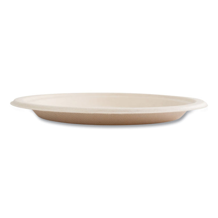 Bagasse PFAS-Free Dinnerware, Plate, Sugarcane, 9" dia, Tan, 500/Carton