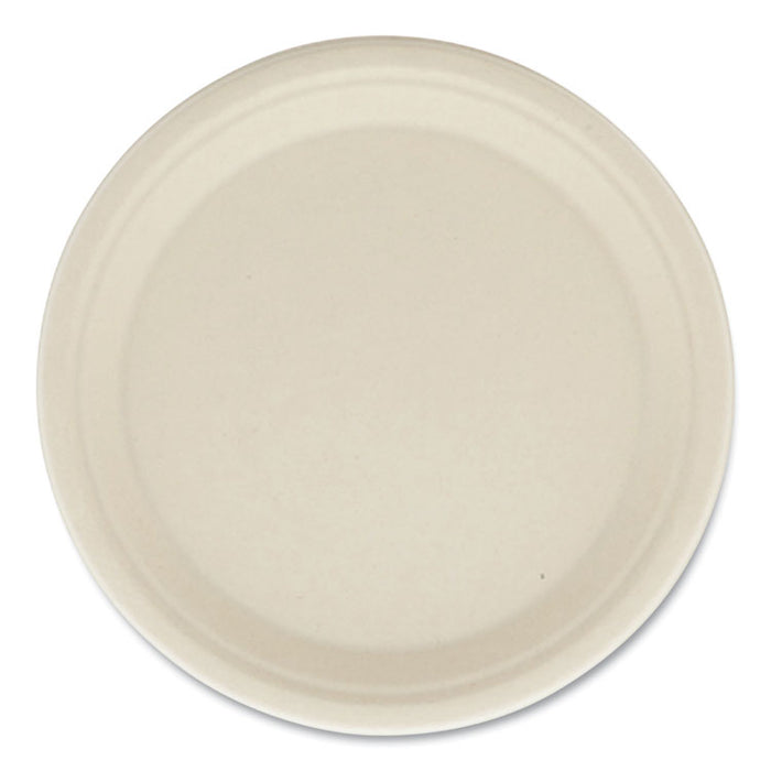 Bagasse PFAS-Free Dinnerware, Plate, Sugarcane, 10" dia, Tan, 500/Carton