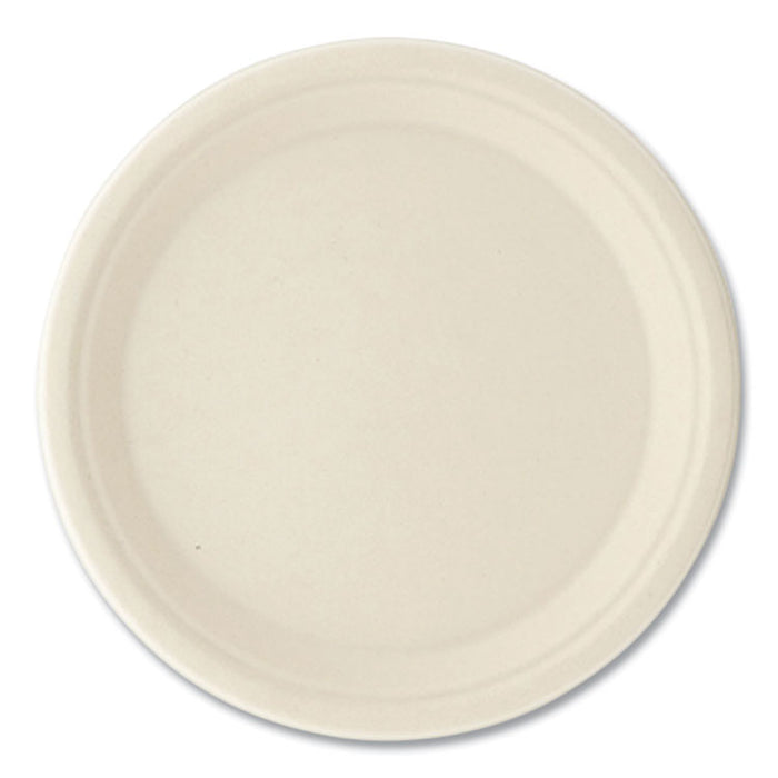 Bagasse PFAS-Free Dinnerware, Plate, Sugarcane, 10" dia, Tan, 500/Carton