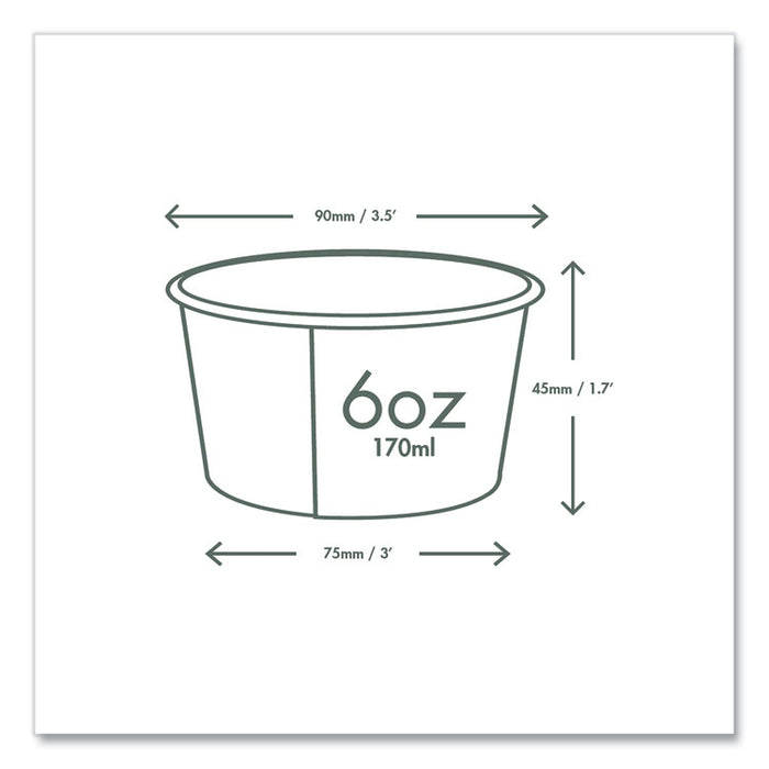 Soup Containers, Compostable, 6 oz, 3.5" Diameter x 1.7" h, Green/White, Paper, 1,000/Carton