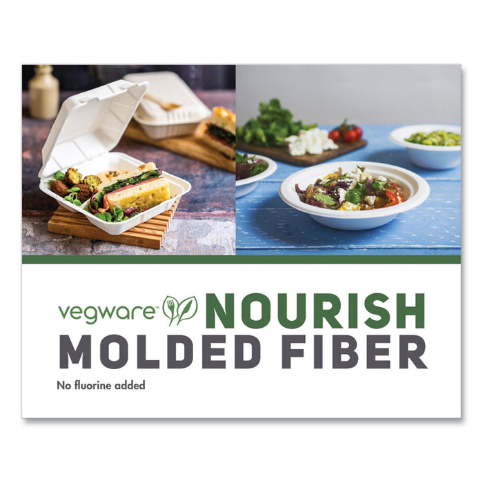 White Molded Fiber Clamshell Containers, Compostable, 3 Compartments, 9 x 18 x 2, White, Sugarcane, 200/Carton