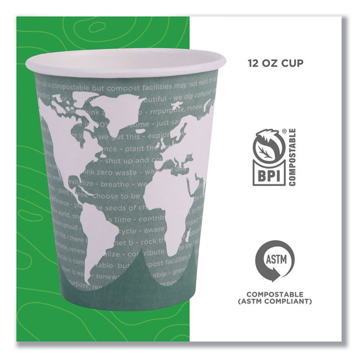World Art Renewable and Compostable Hot Cups, 12 oz, Paper, Sage, 50/Pack, 20 Packs/Carton