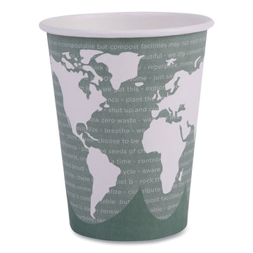 World Art Renewable and Compostable Hot Cups, 12 oz, Paper, Sage, 50/Pack