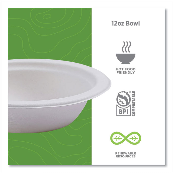Vanguard Renewable and Compostable Sugarcane Bowls, 12 oz, White, 1,000/Carton