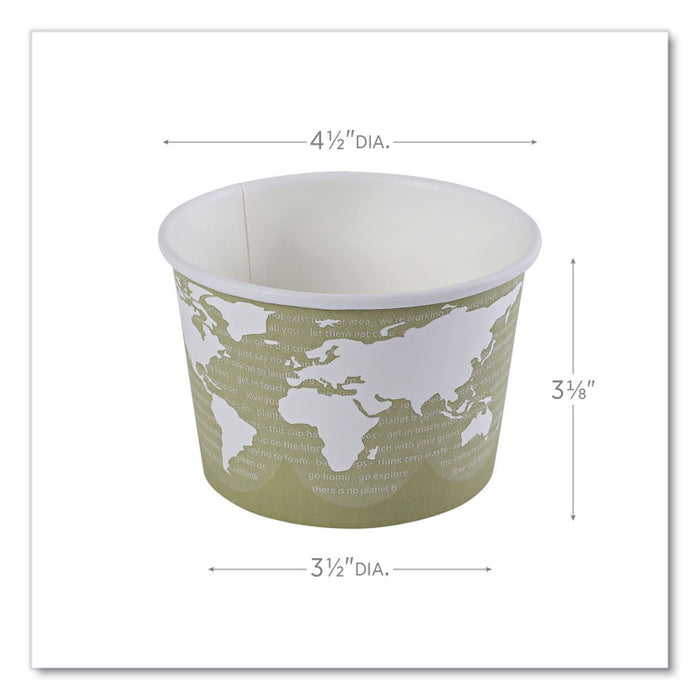 World Art Renewable and Compostable Food Container, 16 oz, 4.05" Diameter x 3" h, Sage, Paper, 25/Pack, 20 Packs/Carton