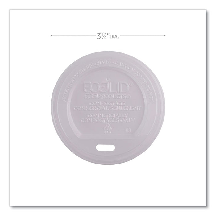 EcoLid Renewable/Compostable Hot Cup Lids, Fits 8 oz Hot Cups, Plastic, White, 50/Packs, 16 Packs/Carton
