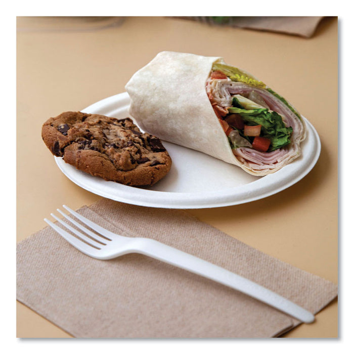 Vanguard Renewable and Compostable Sugarcane Plates, 9" dia, White, 500/Carton