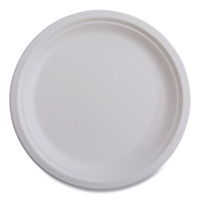 Vanguard Renewable and Compostable Sugarcane Plates, 6" dia, White, 1,000/Carton