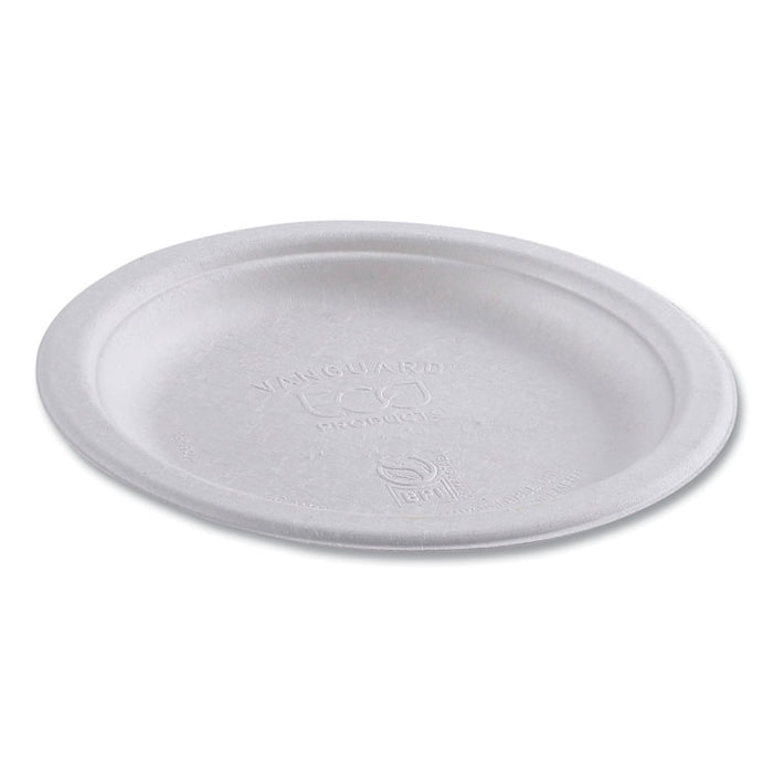 Vanguard Renewable and Compostable Sugarcane Plates, 6" dia, White, 1,000/Carton