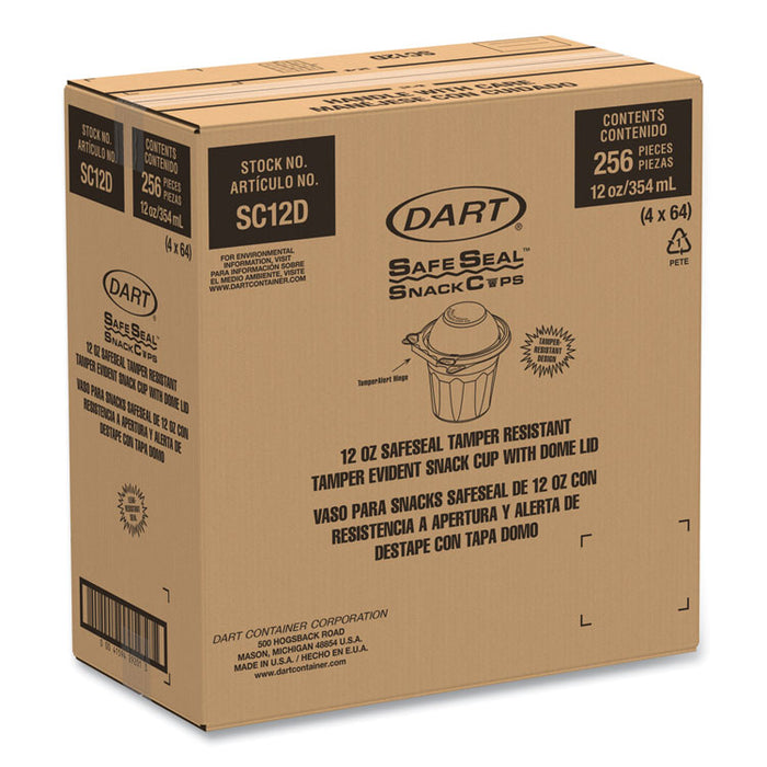 SafeSeal Tamper-Resistant, Tamper Evident Bowls, Dome Lid, 12 oz, 4.36 x 8.84 x 4.52, Clear, Plastic, 256/Carton