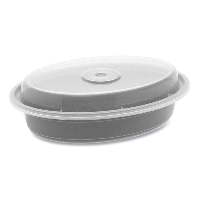 Newspring VERSAtainer Microwavable Containers, Oval, 12 oz, 6.8 x 4.8 x 1.45, Black/Clear, Plastic, 150/Carton