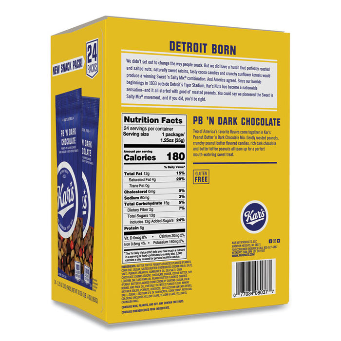 Trail Mix, Dark Chocolate/Peanut Butter, 1.25 oz Packet, 24/Box