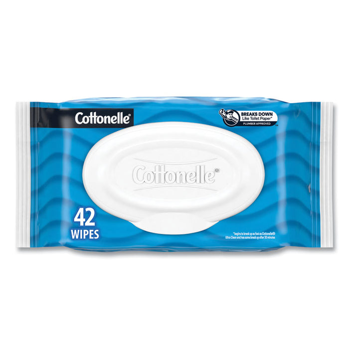 Fresh Care Flushable Cleansing Cloths, 1-Ply, 3.75 x 5.5, White, 42/Pack