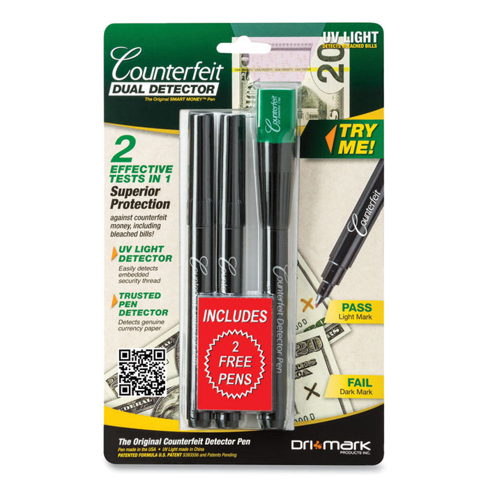 Smart Money Dual-Detector Pen with UV LED Cap for USD and Most International Currencies, Black