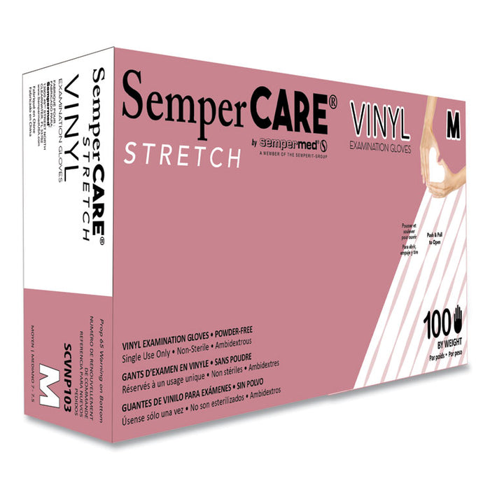 Stretch Vinyl Examination Gloves, Powder-Free, Medium, 5 mil Thick, 9.45" Long, Cream, 100/Box